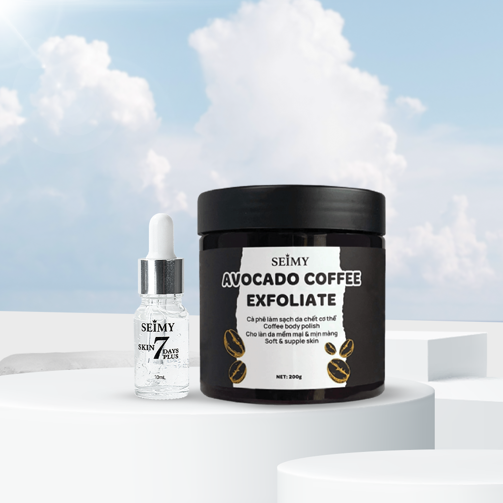 COMBO SERUM HỖ TRỢ GIẢM MỤN SKIN 7DAYS PLUS VÀ TẨY TẾ BÀO CHẾT CÀ PHÊ BODY SEIMY