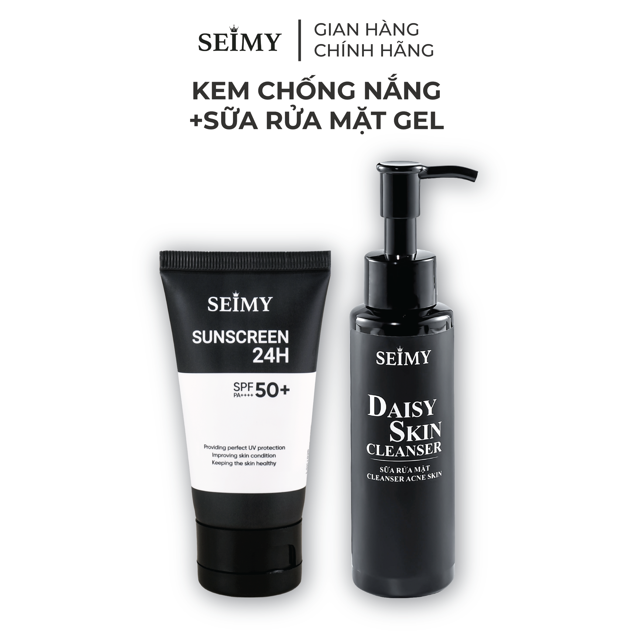 COMBO KEM CHỐNG NẮNG VÀ SỮA RỬA MẶT GEL SEIMY