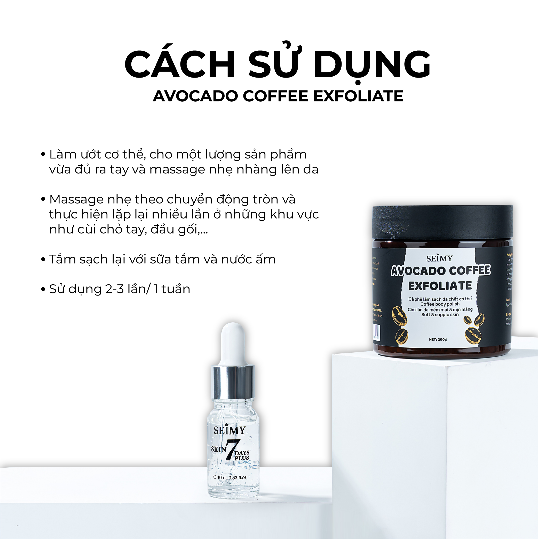 COMBO SERUM HỖ TRỢ GIẢM MỤN SKIN 7DAYS PLUS VÀ TẨY TẾ BÀO CHẾT CÀ PHÊ BODY SEIMY-hình-ảnh-4